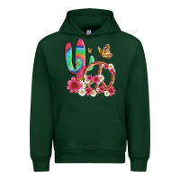 Forest Green cactus peace sign flowers and butterflys Urban Hoodie - Artiststas