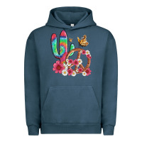 Pigment Midnight Navy cactus peace sign flowers and butterflys Urban Hoodie - Artiststas