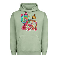Pigment Oil Green cactus peace sign flowers and butterflys Urban Hoodie - Artiststas