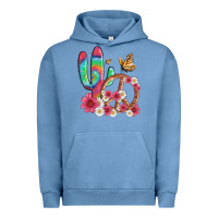 Pigment Pebble Blue cactus peace sign flowers and butterflys Urban Hoodie - Artiststas