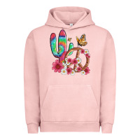 Pigment Salmon cactus peace sign flowers and butterflys Urban Hoodie - Artiststas