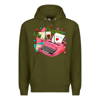 Army Green pink typewriter and letters Premium Hoodie - AdoDesignShop