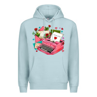 Blue Mist pink typewriter and letters Premium Hoodie - AdoDesignShop
