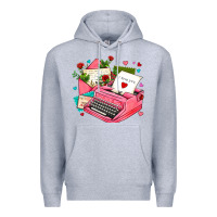 Heather Grey pink typewriter and letters Premium Hoodie - AdoDesignShop