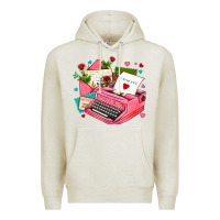 Oatmeal Heather pink typewriter and letters Premium Hoodie - AdoDesignShop