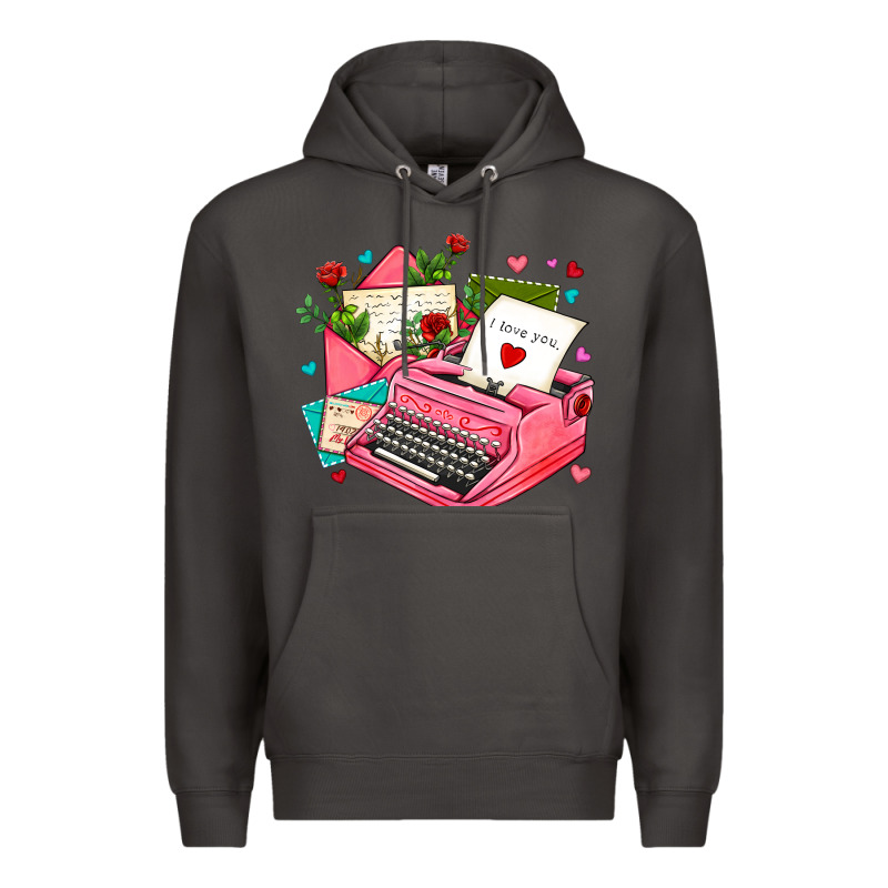 Pink Typewriter And Letters Premium Hoodie by AdoDesignShop | Teevron