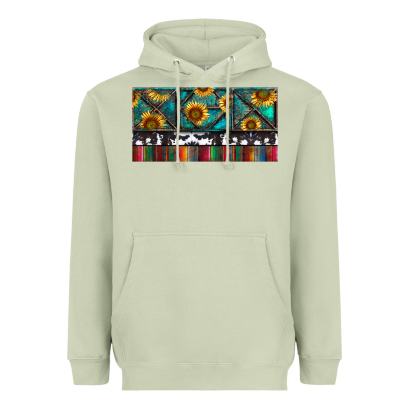 Rusty Sunflowers With Cowhide And Turquoise Heavyweight Hoodie by RanaPortraitStore | Teevron