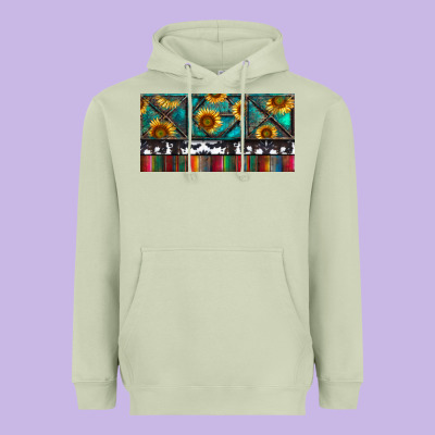 Heavyweight Hoodie Rusty Sunflowers with Cowhide and Turquoise
