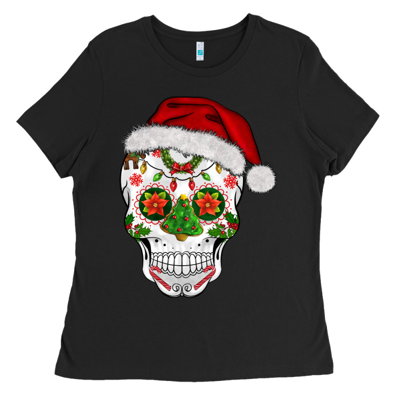 Sugar Skull  Christmas Ladies Tee by BarkalooDesign | Teevron
