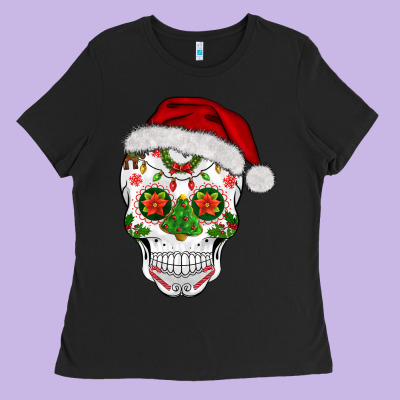Sugar Skull  Christmas Ladies Tee Designed By Barkaloodesign