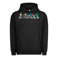 Pigment Black groovy with peace  sign flowers Urban Hoodie - Artiststas