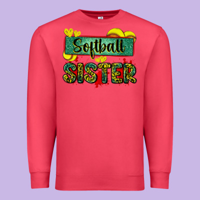 Softball Sister With Leopard Premium Sweatshirt Designed By Zillion Design Studio