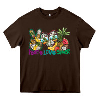 Chocolate Brown Peace Love Summer Heavy Core Tee - CowhideDigitalArt