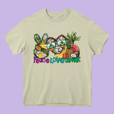 Peace Love Summer Heavy Core Tee Designed By Cowhidedigitalart
