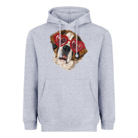 Heather Grey Saint bernard with love glasses Heavyweight Hoodie - RanaPortraitStore