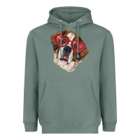 Sage Saint bernard with love glasses Heavyweight Hoodie - RanaPortraitStore