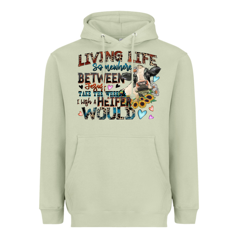 Living Life Somewhere Between Jesus Take The Wheel Heavyweight Hoodie by Zillion Design Studio | Teevron
