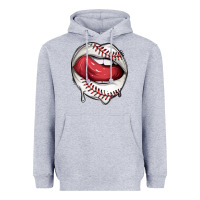 Heather Grey sports lips baseball Heavyweight Hoodie - texasbilliewilder