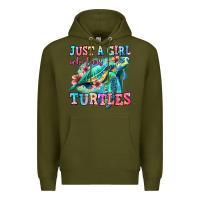 Army Green just a girl who loves turtles Premium Hoodie - Jasminsmagicworld