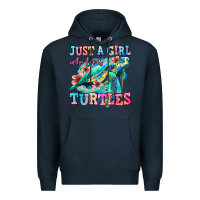 Navy just a girl who loves turtles Premium Hoodie - Jasminsmagicworld