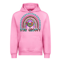 Fuchsia Pink stay groovy with rainbow and heart Urban Hoodie - Artiststas