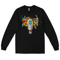 Black boho bull skull Long Sleeve Tee - BarkalooDesign