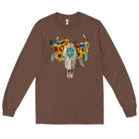 Chestnut boho bull skull Long Sleeve Tee - BarkalooDesign