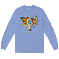Colony Blue boho bull skull Long Sleeve Tee - BarkalooDesign