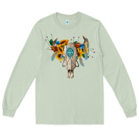 Matcha boho bull skull Long Sleeve Tee - BarkalooDesign