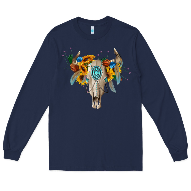 Boho Bull Skull Long Sleeve Tee by BarkalooDesign | Teevron