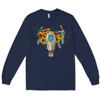 Navy boho bull skull Long Sleeve Tee - BarkalooDesign