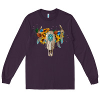 Plum boho bull skull Long Sleeve Tee - BarkalooDesign