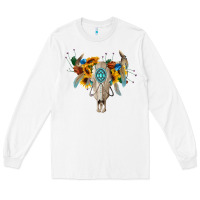 White boho bull skull Long Sleeve Tee - BarkalooDesign