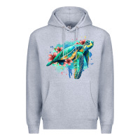 Heather Grey floral turtle Premium Hoodie - Jasminsmagicworld