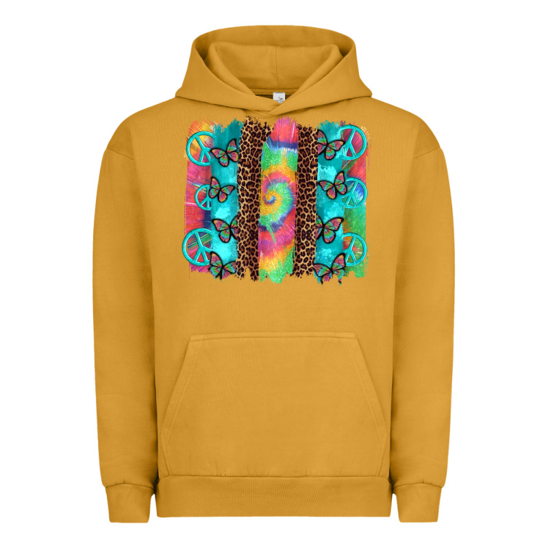 Hippie Peace Sign Butterfly Leopard And Tie Dye Brushstroke Urban Hoodie by Artiststas | Teevron