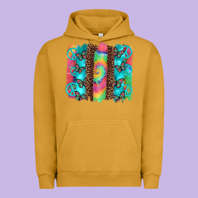 Hippie Peace Sign Butterfly Leopard And Tie Dye Brushstroke Urban Hoodie Designed By Artiststas