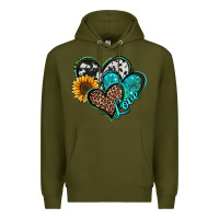 Army Green turquoise sunflower hearts Premium Hoodie - Jasminsmagicworld