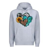 Heather Grey turquoise sunflower hearts Premium Hoodie - Jasminsmagicworld