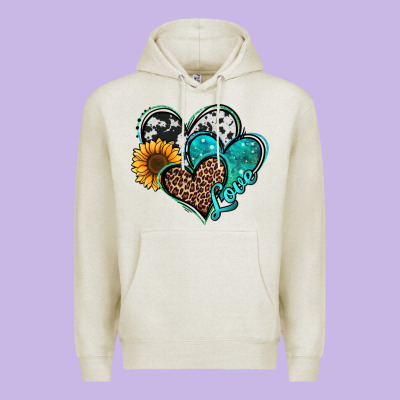 Turquoise Sunflower Hearts Premium Hoodie Designed By Jasminsmagicworld