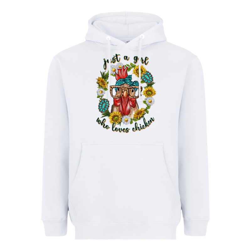 Just A Girl Who Loves Chicken With Sunflowers And Gemstone Heavyweight Hoodie by texasbilliewilder | Teevron