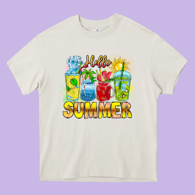 Hello Summer Heavy Core Tee Designed By Cowhidedigitalart