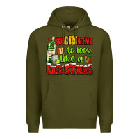 Army Green beginning to look like a christmas with gin and gifts Premium Hoodie - AdoDesignShop