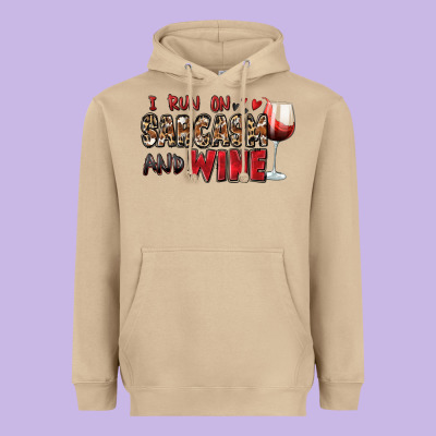 I Run On Sarcasm And Wine Heavyweight Hoodie Designed By Zillion Design Studio