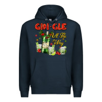 Navy gin`gle all the way with bottle and cocktails Premium Hoodie - AdoDesignShop
