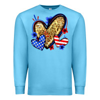 Ocean Blue American flag heart leopard Premium Sweatshirt - Zillion Design Studio