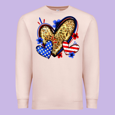 American Flag Heart Leopard Premium Sweatshirt Designed By Zillion Design Studio