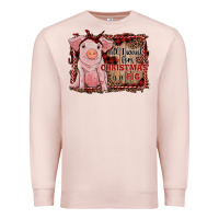 Pale Pink all i want for christmas is a pig sitting pig Premium Sweatshirt - RanaPortraitStore