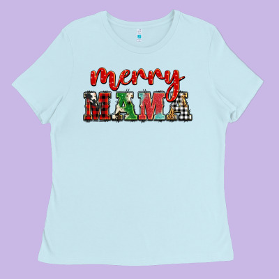 Christmas Merry Mama Ladies Tee Designed By Barkaloodesign