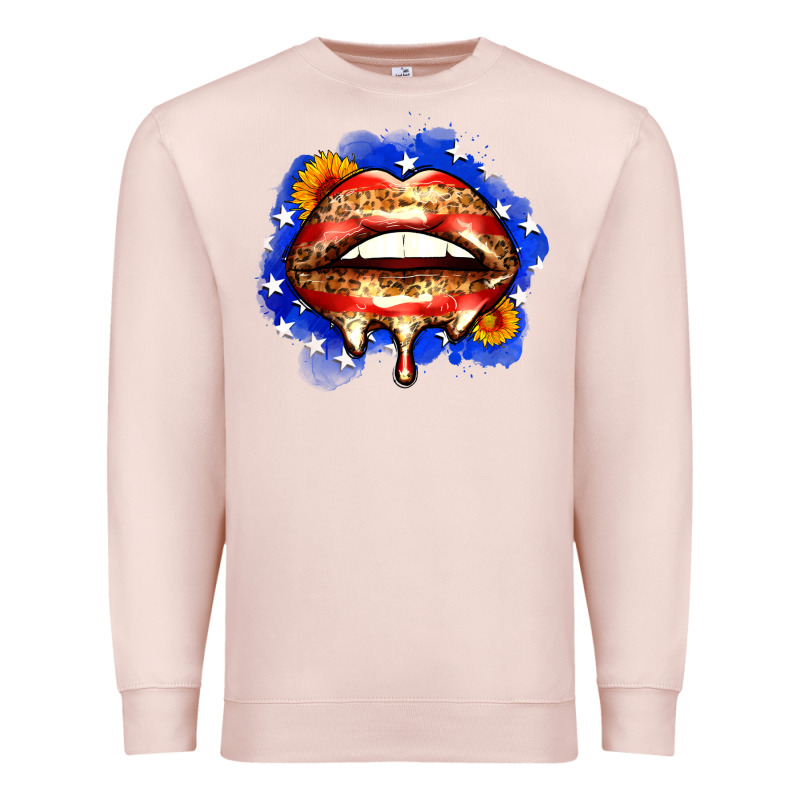 Leopard American Flag Lips Premium Sweatshirt by Zillion Design Studio | Teevron
