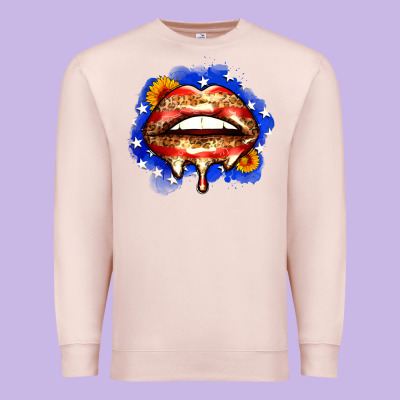 Leopard American Flag Lips Premium Sweatshirt Designed By Zillion Design Studio